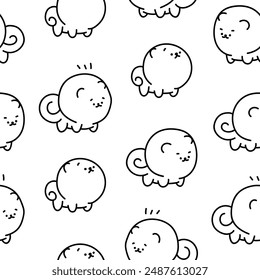 Cute kawaii pomeranian dog. Seamless pattern. Coloring Page. Cartoon character. Vector drawing. Design ornaments.