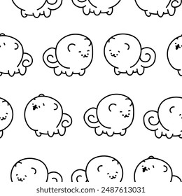 Cute kawaii pomeranian dog. Seamless pattern. Coloring Page. Cartoon character. Vector drawing. Design ornaments.