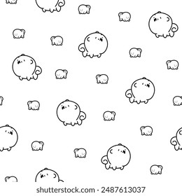 Cute kawaii pomeranian dog. Seamless pattern. Coloring Page. Cartoon character. Vector drawing. Design ornaments.