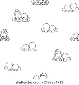 Cute kawaii pomeranian dog. Seamless pattern. Coloring Page. Cartoon character. Vector drawing. Design ornaments.