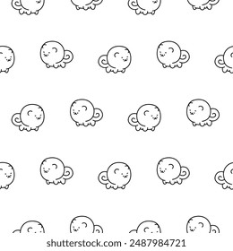 Cute kawaii pomeranian dog. Seamless pattern. Coloring Page. Cartoon character. Vector drawing. Design ornaments.