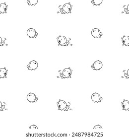 Cute kawaii pomeranian dog. Seamless pattern. Coloring Page. Cartoon character. Vector drawing. Design ornaments.