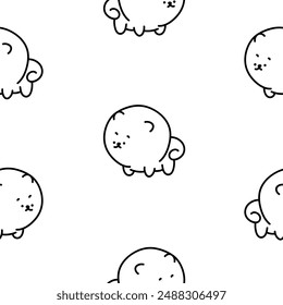 Cute kawaii pomeranian dog. Seamless pattern. Coloring Page. Cartoon character. Vector drawing. Design ornaments.