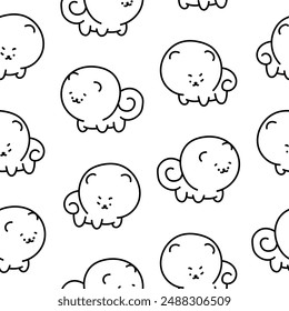 Cute kawaii pomeranian dog. Seamless pattern. Coloring Page. Cartoon character. Vector drawing. Design ornaments.