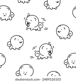 Cute kawaii pomeranian dog. Seamless pattern. Coloring Page. Cartoon character. Vector drawing. Design ornaments.