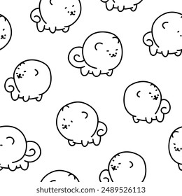 Cute kawaii pomeranian dog. Seamless pattern. Coloring Page. Cartoon character. Vector drawing. Design ornaments.