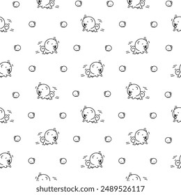 Cute kawaii pomeranian dog. Seamless pattern. Coloring Page. Cartoon character. Vector drawing. Design ornaments.