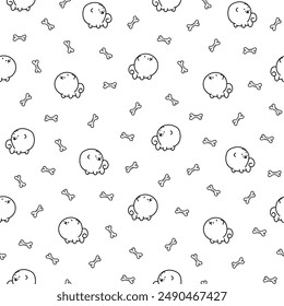 Cute kawaii pomeranian dog. Seamless pattern. Coloring Page. Cartoon character. Vector drawing. Design ornaments.