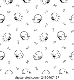 Cute kawaii pomeranian dog. Seamless pattern. Coloring Page. Cartoon character. Vector drawing. Design ornaments.