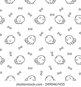 Cute kawaii pomeranian dog. Seamless pattern. Coloring Page. Cartoon character. Vector drawing. Design ornaments.