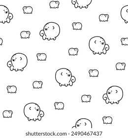 Cute kawaii pomeranian dog. Seamless pattern. Coloring Page. Cartoon character. Vector drawing. Design ornaments.