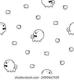 Cute kawaii pomeranian dog. Seamless pattern. Coloring Page. Cartoon character. Vector drawing. Design ornaments.