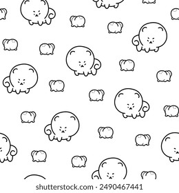 Cute kawaii pomeranian dog. Seamless pattern. Coloring Page. Cartoon character. Vector drawing. Design ornaments.