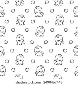 Cute kawaii pomeranian dog. Seamless pattern. Coloring Page. Cartoon character. Vector drawing. Design ornaments.