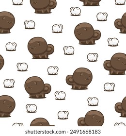 Cute kawaii pomeranian dog. Seamless pattern. Cartoon character. Vector drawing. Design ornaments.