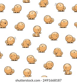 Cute kawaii pomeranian dog. Seamless pattern. Cartoon character. Vector drawing. Design ornaments.