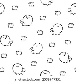 Cute kawaii pomeranian dog. Seamless pattern. Coloring Page. Cartoon character. Vector drawing. Collection of design ornaments.