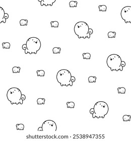 Cute kawaii pomeranian dog. Seamless pattern. Coloring Page. Cartoon character. Vector drawing. Collection of design ornaments.