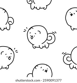 Cute kawaii pomeranian dog. Seamless pattern. Coloring Page. Cartoon character. Vector drawing. Design ornaments.