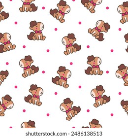 Lindo poni kawaii. Patrón sin costuras. Dibujos animados divertidos personajes de caballo bebé. Estilo dibujado a mano. Dibujo de Vector. Diseñar adornos.