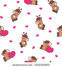 Cute kawaii pony. Seamless pattern. Cartoon funny baby horse characters. Hand drawn style. Vector drawing. Design ornaments.