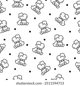 Cute kawaii pony. Seamless pattern. Coloring Page. Cartoon funny baby horse characters. Hand drawn style. Vector drawing. Design ornaments.