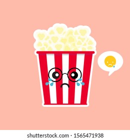 Cute and Kawaii Pop Corn Popcorn in Red Bucket Box Cinema Snack Vector Illustration Cartoon Character Icon in flat design. 