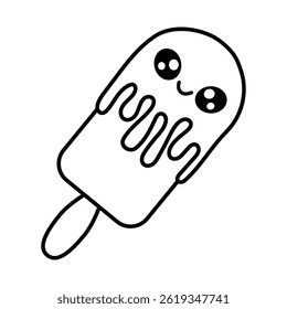 Cute Kawaii Popsicle Isolated Vector Illustration with Smiling Face. perfect for coloring books and kid friendly content