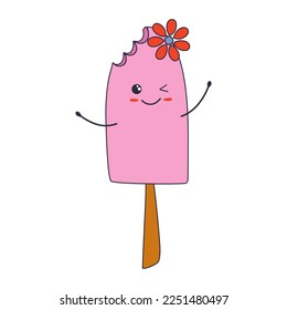 Cute kawaii popsicle. Summertime veggie dessert. Doodle style vector illustration.