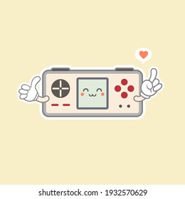 Cute Kawaii Portable Game Console Vector Illustration. Gaming Mascot Logo. Character. Old Game Retro. Flat Cartoon Style Suitable for Web Landing Page, Banner, Flyer, Sticker, Card, Background