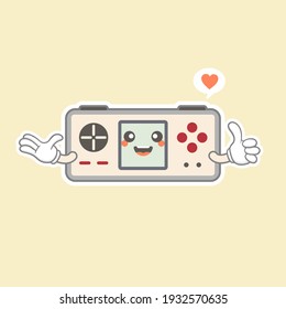 Cute Kawaii Portable Game Console Vector Illustration. Gaming Mascot Logo. Character. Old Game Retro. Flat Cartoon Style Suitable for Web Landing Page, Banner, Flyer, Sticker, Card, Background