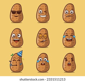 Cute and kawaii potatoes vegetables emoticon character expression illustration set