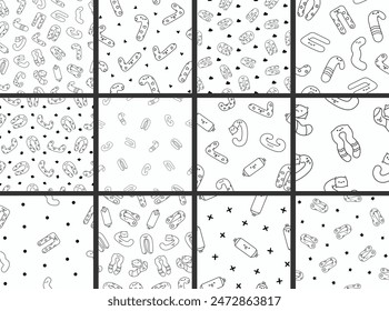Cute kawaii pregnancy pillow characters. Seamless pattern. Coloring Page. Cartoon accessory for sleeping, nursing, rest. Hand drawn style. Vector drawing. Collection of design ornaments.