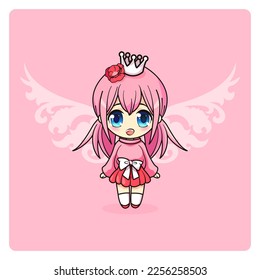 Cute and kawaii princess girl. Manga chibi fairy with crown.