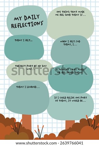 Cute kawaii printable layout for kids to reflect on their day fun and simple self reflection journal page to build positive habits and emotional growth.
