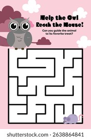 Cute kawaii printable worksheet for kids to trace a fun maze connecting animals to their food. Great for early education and learning through play.