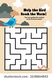 Cute kawaii printable worksheet for kids to trace a fun maze connecting animals to their food. Great for early education and learning through play.