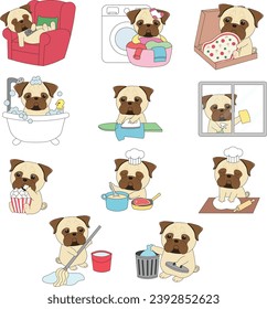 Cute Kawaii Pug Hund Cartoon Vektorgrafik