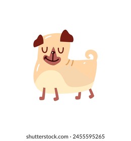 Cute kawaii pug dog flat illustration