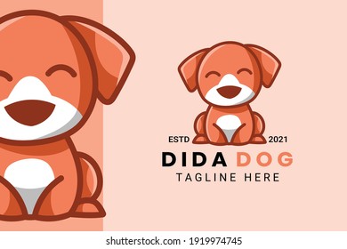 Cute Kawaii Puppy Dog Mascot Cartoon Logo Design Icon Illustration Character Hand Drawn. Suitable for every category of business, company, brand like pet store or pet shop, toys, food, and many more