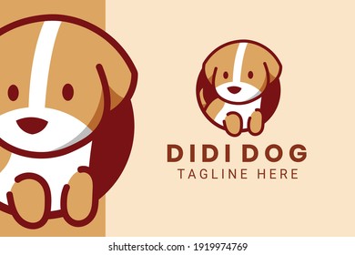 Cute Kawaii Puppy Dog Mascot Cartoon Logo Design Icon Illustration Character Hand Drawn. Suitable for every category of business, company, brand like pet store or pet shop, toys, food, and many more