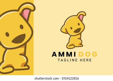 Cute Kawaii Puppy Dog Mascot Cartoon Logo Design Icon Illustration Character Hand Drawn. Suitable For Every Category Of Business, Company, Brand Like Pet Store Or Pet Shop, Toys, Food, And Many More