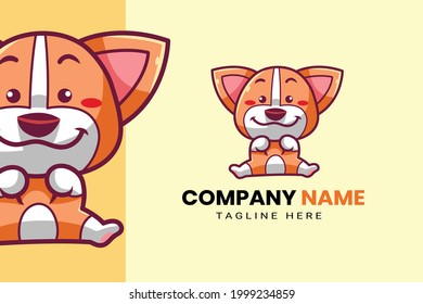 Cute Kawaii Puppy Dog Mascot Cartoon Logo Design Icon Illustration Character Hand Drawn. Suitable for every category of business, company, brand like pet store or pet shop, toys, food, and many more