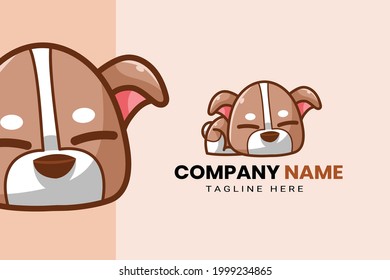 Cute Kawaii Puppy Dog Mascot Cartoon Logo Sleeping and Resting. Design Icon Illustration Character Hand Drawn