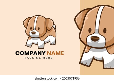 Cute Kawaii Puppy Dog Mascot Cartoon Logo Design Icon Illustration Character Hand Drawn. Suitable for every category of business, company, brand like pet store or pet shop, toys, food, and many more