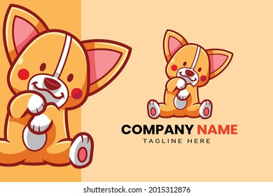 Cute Kawaii Puppy Dog Mascot Cartoon Logo Design Icon Illustration Character Hand Drawn. Suitable for every category of business, company, brand like pet store or pet shop, toys, food, and many more