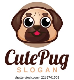 Cute Kawaii Puppy Pug Dog Mascot Cartoon Logo Design Icon Illustration Character Hand Drawn. Suitable for every category of business, company, brand like pet shop