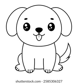 Cute kawaii puppy vector illustration. Adorable cartoon dog with big eyes and happy face. Outline drawing for coloring book and kids activities.