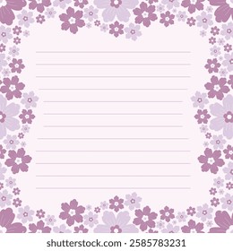 Cute kawaii purple floral border frame poster notepad background