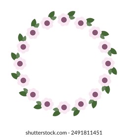 Cute kawaii purple floral flower wreath frame vector